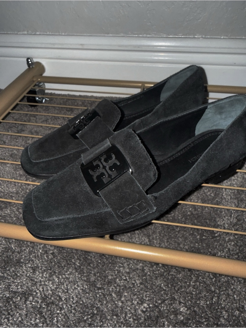 Tory Burch Black Suede Double T Loafers Flats Size 6M